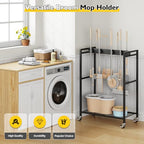 BORISI Broom And Mop Holder, Movable Broom Closet Storage Cabinet, Cleaning Cart with Mop Hanger Gripper Rack, Janitorial Cart, Utility Carts, Laundry Room Organization Home Essentials - size: Medium