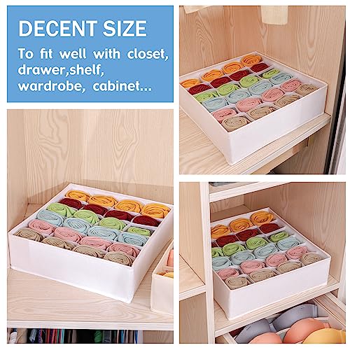 Foldable Storage Cubes Drawer Underwear Organizer Dividers， under Cabinet Organizer 24-Cell Fabric Storage Boxes for Lingerie,Socks,Ties （White） - color: White