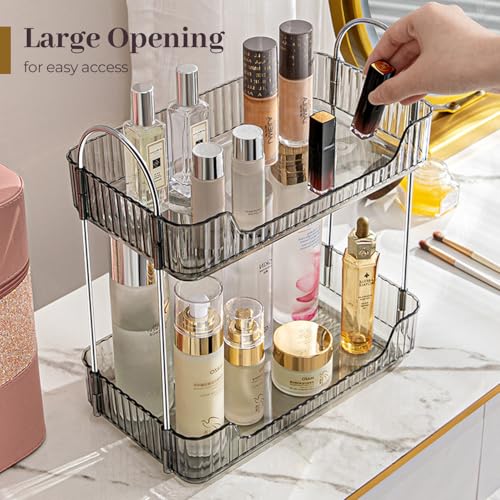 Aveniee Bathroom Counter Organizer Countertop, Makeup Perfume Shelf Storage, 2 Tier Skincare Cosmetic Tray for Dresser Vanity - Grey - color: Classic Grey, size: 2 Tier
