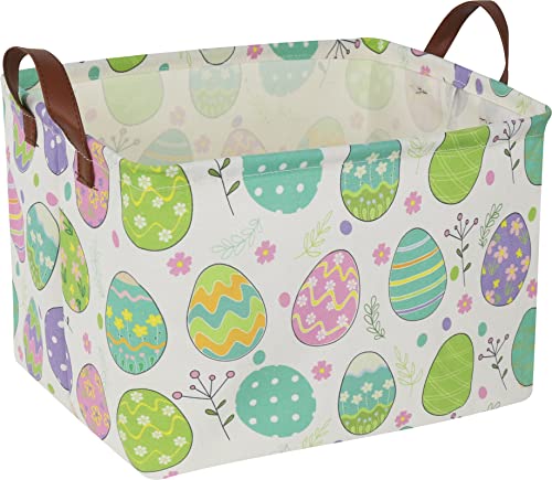 NTAOHAMPER Large ,Empty,Rectangular Colerful Eggs Basket for Boys and Girls Gift,Kids Toy Storage Bin with Hand Painted easter eggs,Baby Room Decor (Easter Basket) - color: Easter Basket