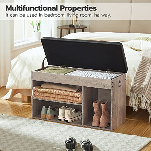 HOOBRO Shoe Storage Bench with Cushion, 32.3'' Entryway Bench with Lift Top Hidden Storage and Adjustable Shelves, Wooden Shoe Rack Bench for Entryway Bedroom, Rustic Brown and Black BG40HX01 - color: Greige + Black