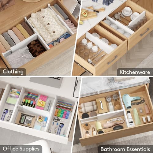 Lifewit 5 Pack 6" High Drawer Dividers 34-56cm/13.5-22" Adjustable Drawer Organizer for Clothes/Utensils, Expandable Drawer Separator in Dresser/Kitchen/Bedroom/Office Organization & Storage White - size: 6"H, 13.5-22"L
