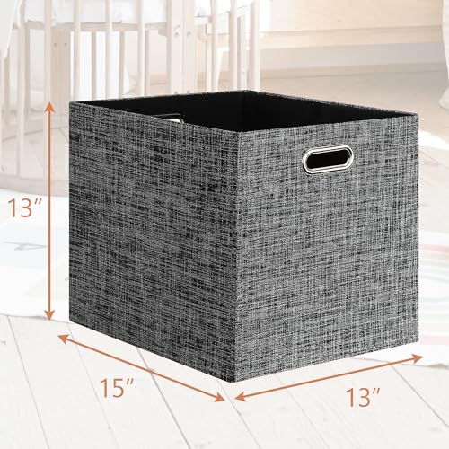Posprica 13x15x13in Collapsible Storage Bins, Fabric Foldable Cube Storage Boxes, Decorative Storage Baskets Organizer for IKEA Kallax, Shelves, Closet, Clothes, Toy, Set of 4-Black - color: Black