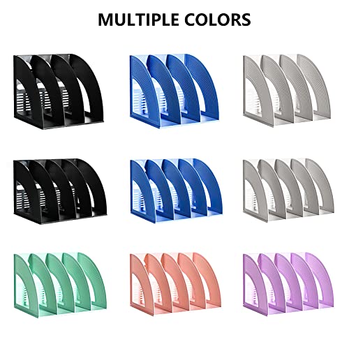 SAYEEC Sturdy Magazine Holder 4 Compartments Plastic Desktop File Organizer File Dividers Office Organizer Storage Document Magaizne Rack Display Box (Purple) - color: Purple-4 Sections