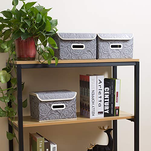 PRANDOM Stackable Storage Boxes with Lids [5-Pack] Fabric Decorative Storage Bins Cubes Organizer Containers Baskets with Cover Handles Divider for Bedroom Closet Living Room Grey 9.8x7.9x6.7 Inch - color: Gray, size: Small(5-Pack)