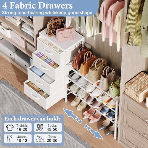 Cidaziya Expandable Closet Organizers and Storage, 4 Drawer Dresser, White Fabric Storage Dresser, Clothes Shelves for Kids, Purse Organizer Small Shoe Rack for Closet Bedroom - size: 11.8"D x 43.4"W x 29.8"H (4 Drawers)