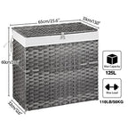 Greenstell Laundry Hamper with Lid, 125L Large Clothes Hamper with 3 Section & 2 Section Removable Liner Bags & 5 Mesh Laundry Bags, Handwoven Synthetic Rattan Divided Laundry Basket, Gray - color: Gray