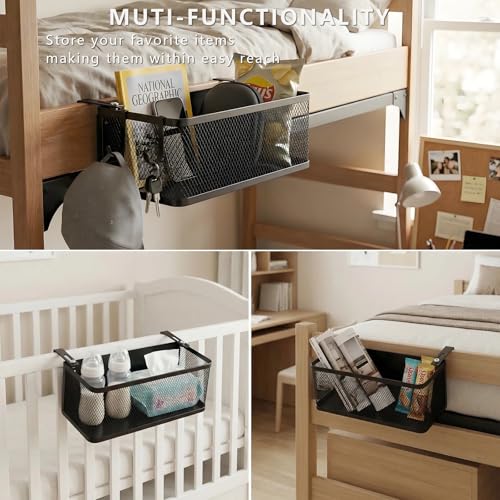 Bedside Caddy Shelf with Hook, Bed Shelf Organizer for Bunk Bed, Office Cubicle, Dorm Room, Holder for Phone, Snacks, Books (Black, 11*4.9*3.9 inch)