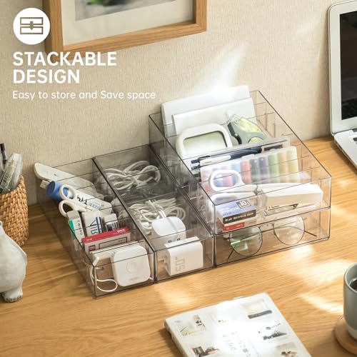 FRETONBA 2Pcs Cable Charger Organizer Box, Large Cords Storage Organizer with Adjustable Compartments and Wire Ties, Stackable Cord Organizer for Drawer - Clear - size: Large 2Pcs