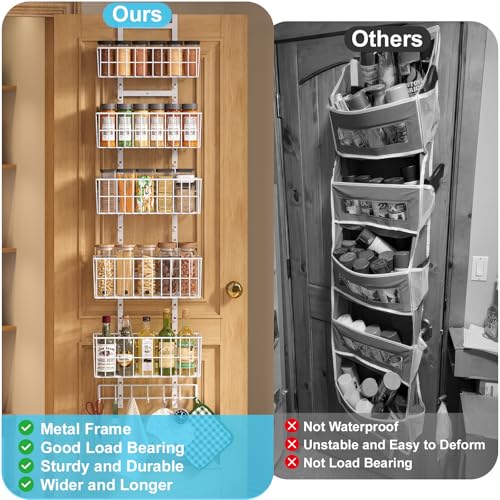 Hongtamoya Over The Door Organizer, Hanging Door Organizer with 5 Metal Baskets, Behind The Door Storage for Pantry Closet Bedroom Bathroom Cabinet Kitchen, White - color: White(new Version)