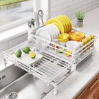 SNTD Dish Drying Rack - Extendable Dish Rack, Large Sink Drying Dish Drainer for Kitchen Counter, Stainless Steel Dish Strainer with Utensil Holder (White) - color: White