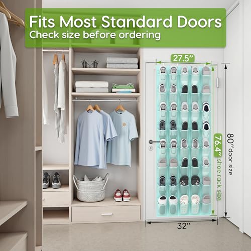 Unjumbly Over the Door Shoe Organizer with 40 Large Breathable Mesh Pockets, Space Saving Shoe Holder, Hanging Shoe Rack for Entryway Bedroom Closet Storage (Mint Blue, 40 Pockets) - color: Mint Blue, size: 40 Pockets