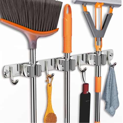CUXIXA 2 Pack Mop and Broom Holder Wall Mount, Non-slip Broom Hanger, Heavy Duty Mop Broom Organizer for Kitchen Garden Garage Laundry Room Wall Decor Organization and Storage Silver 3R4H - color: Silver, size: 2Pack 3R4H