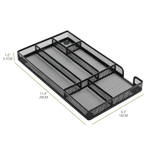 Annova Desk Drawer Organizer Tray for Office Organization - Metal Mesh - Storage Tray with Dividers for Pens, Desktop Accessories, Bathroom, Kitchen, Makeup and Office Supplies (Small, Black) - color: Black, size: Small