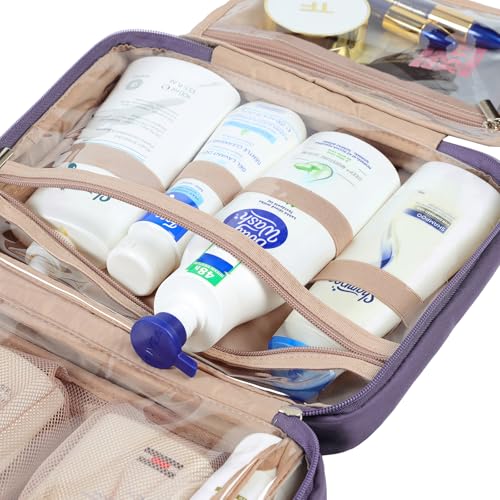 NISHEL Travel Toiletry Bag for Women, Makeup Essentials Organizer, Hanging Case for Accessories, Cosmetics, Large Size, Purple - color: Purple, size: Large