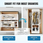 Enhon Expandable Sliding Drawer Organizer for Kitchen Drawers, Deep Drawer Organizer Tray with Adjustable Dividers, Sliding Kitchen Drawers Tray for Utensils, Silverware & Accessories, 11.4”–18”,White