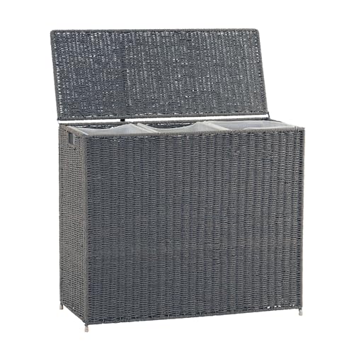 Household Essentials 3 Compartment Laundry Sorter, Wicker Laundry Sorter - color: Grey