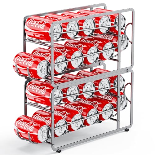 Canyave Soda Can Organizer Storage Rack, 2 Pack Stackable Beverage Soda Can Dispenser Organizer Holder for Refrigerator, Cabinet, Pantry (Silver) - color: Silver
