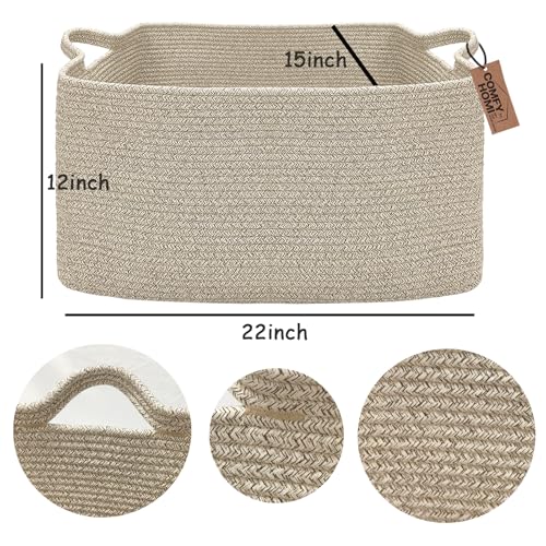 COMFY-HOMI Large Rectangular Blanket Basket, Woven Cotton Rope Baskets for Storage, Laundry Hamper Basket, Storage Bin,Toy Organizing Bin with Handle, Organization and Storage-22x15x12”-Brown - color: All Brown, size: 22''x15''x12''