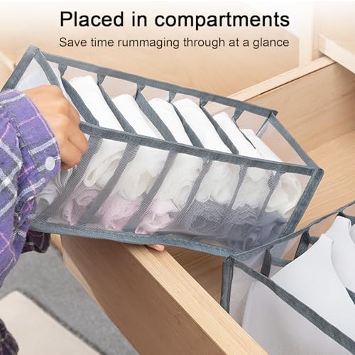 7 Compartment Underwear Organizer Storage Box Foldable Divider Closet Drawer Organizer for Bras Socks Lingerie(Grey) - color: Grey, size: 7 Grids