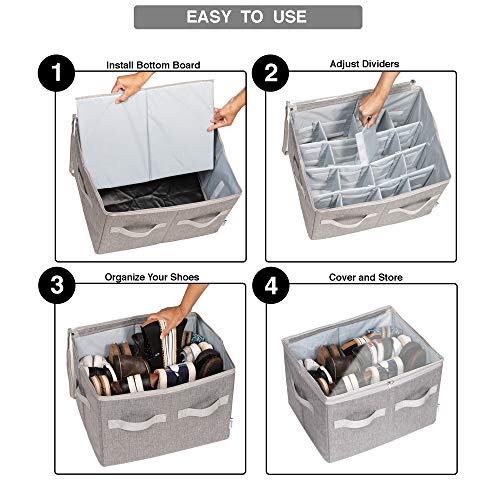 Moteph Shoe Organizer Closet Storage Solution with Clear Cover & Adjustable Dividers for Shoes, Handbags, Blankets, Linen, Clothing (Medium - 16 Pairs, Grey) - color: Grey, size: Medium - 16 Pairs