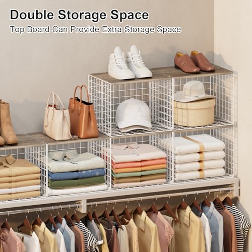 6 Pack Closet Organizers And Storage, Stackable Closet Shelf Organizer Storage Bin Basket For Clothes Sweaters With Top Board, Widened Opening, Heightened Height, Large Capacity, Sturdy, Space-saver - color: White, size: 6 Pack