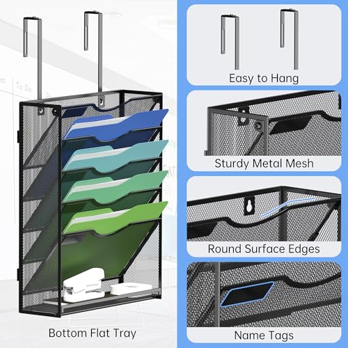 Kuntine.B Wall File Organizer Office Hanging Magazine Holder Wall File Organizer for Office Home (Black, 6 Tier & Hangers) - color: Black, size: 6 Tier & Hangers