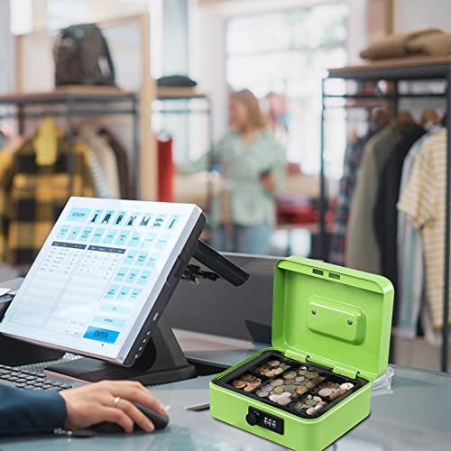 KYODOLED Cash Box with Combination Lock,Safe Metal Box for Money,Storage Lock Box with Money Tray,7.87"x 6.30"x 3.54" Limegreen Medium - color: Limegreen, size: Medium