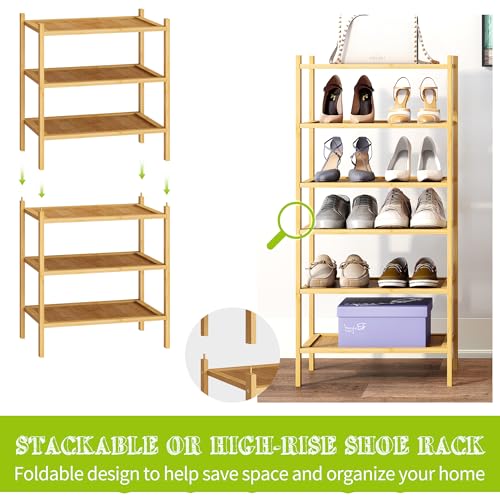 BMOSU 3-Tier Bamboo Small Shoe Rack Premium Stackable Shoe Shelf Storage Organizer for Hallway Closet Living Room Entryway Organizer(Natural) - color: Natural, size: Small-3-Tier（17*11*18.3inches）