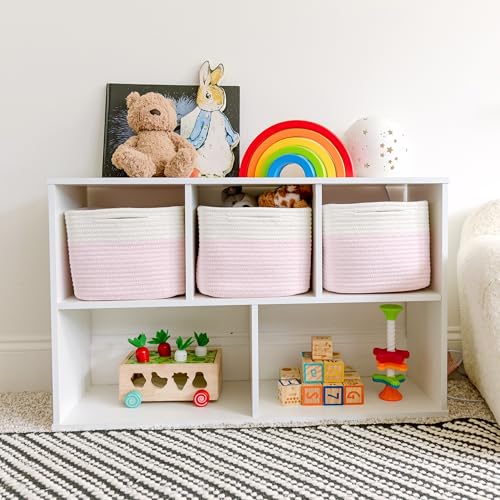 NaturalCozy Storage Cubes 9”x9”x7”Cotton Rope Woven Baskets for Organizing 3-Pack | 9 Inch Cube Storage Bin | Small Basket for Shelf Nursery, Pantry, Decorative Plant, Bathroom Closet, Toy Gift - color: Off White & Mixed Pink