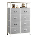 WLIVE Fabric Dresser for Bedroom with Open Shelves, Tall Dresser with 8 Drawers, Storage Tower with Fabric Bins, Chest of Drawers for Closet, Living Room, Hallway, Light Gray - color: Light Grey, style: Raised Shelves