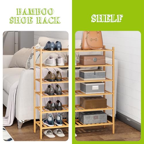 BMOSU 6-Tier Bamboo Shoe Rack Premium Stackable Shoe Shelf Storage Organizer for Hallway Closet Living Room Entryway Organizer (Natural Bamboo) - color: Natural Bamboo, size: 6-Tier（27*11*36.6inches）