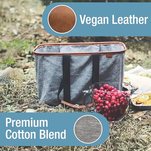 CleverMade Collapsible LUXE Tote - Reusable Grocery Shopping Storage Bag Organizer w/Handles Reinforced Bottom - color: Heather Gray