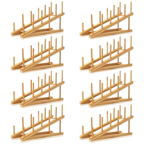 8 Pack Dish Rack Bamboo Drying Rack Wooden Plate Dish Rack Cabinet Organizer Kitchen Pot Lid Stand for Dish, Plate, Cup, Bowl, Cutting Board - size: 8PCS