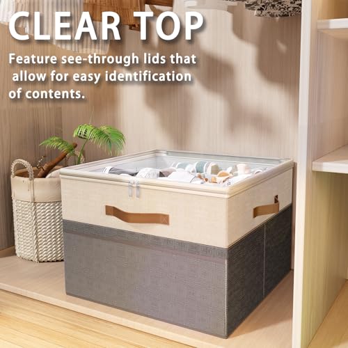 Shoe Organizer for Closet, 2 Pack Foldable Shoe Storage Organizer Box Bin with Adjustable Dividers and Clear Cover, Fits up to 16-32 Pairs（Grey&Beige） - color: Grey with Beige