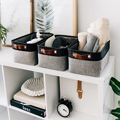 OrganiHaus Small Fabric Storage Baskets 3 Pack, 12x8in Cloth Storage Bins for Shelves, Small Baskets for Organizing Pantry Closet, Canvas Shelf Baskets, Gray/Black - color: Gray / Black, size: Small - 3pc