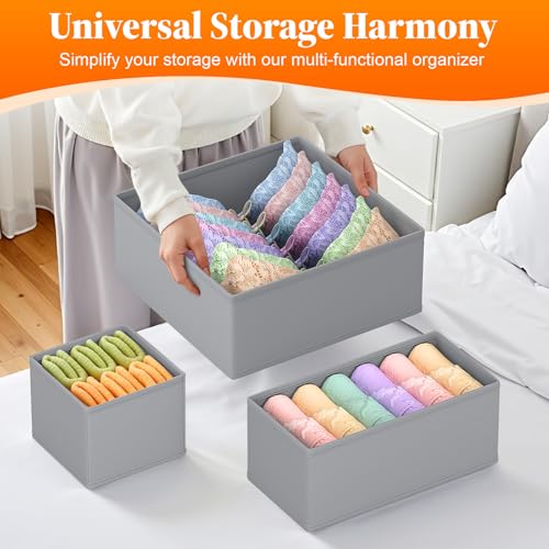 TasticTotes Drawer Organizer Clothes, 16 Pack Drawer Organizers and Underwear Organizer for Nursery, Dividers Clothes Organizer, Closet Organization and Foldable Storage Bins for Socks, Bra, Tie, Grey - color: Grey