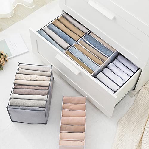 Cosmos 2 Pcs Clothes Organizer Foldable Wardrobe Clothes Drawer Organizers Breathable Mesh Clothing Organizer Box for Thin Jeans, Pants T-Shirts Legging (Large - 7 Grids for Jeans) - size: Large - 7 Grids for Jeans