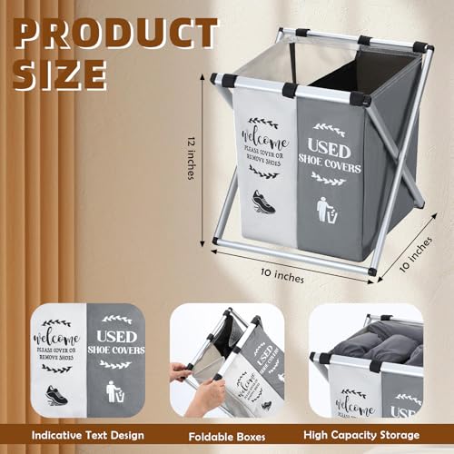 Wonderjune Foldable Disposable Shoe Cover Box Dispenser Fabric Storage Bin Holder with Used Shoe Covers and Welcome Please or Remove Sign for Open House Supplies(Gray, Beige) - color: Gray, Beige