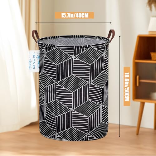 LANGYASHAN Laundry Basket Canvas Fabric Collapsible Organizer Basket for Storage Bin Toy Bins Gift Baskets Bedroom Clothes Children Nursery Hamper (Black diamond) - color: Black diamond