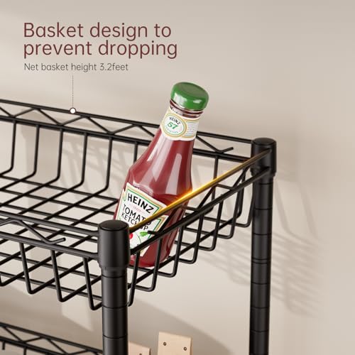 SINGAYE 4 Tier Basket Shelf Wire Shelving Unit Adjustable Storage Shelves Big Basket Rack for Garage Kitchen Office Pantry Corner 17" Dx12 Wx50 H Black - color: Black, size: 4-Tier[17"Dx12"Wx50"H]