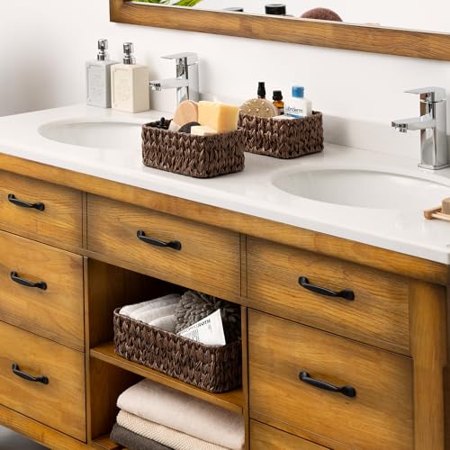 GRANNY SAYS Wicker Baskets for Organizing, Nesting Storage Baskets for Shelves, 1 Large and 2 Small Wicker Baskets Waterproof, Dark Brown, 3-Pack - color: Brown, size: 13"L x 9"W x 4"H + 2x 7¾"L x 5¾"W x 3½"H