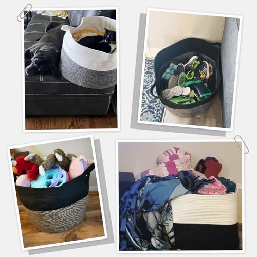 INDRESSME XXXLarge Blanket Basket 21.7" x 21.7" x 13.8" Woven Storage Baskets Soft Cotton Rope Toy Baskets Storage Kids Decorative Laundry for Home, Perfect for Living Room, Black - color: Black, size: 21.7"D x 13.8"H