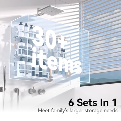 YASONIC Shower Caddy, 6 Pack Large Capacity shower organizer with Soap Holder and 12 Hooks, Rustproof Shelves for Inside Shower, No Drilling&Sleek Bathroom Organizers and Storage White - color: White, size: XL