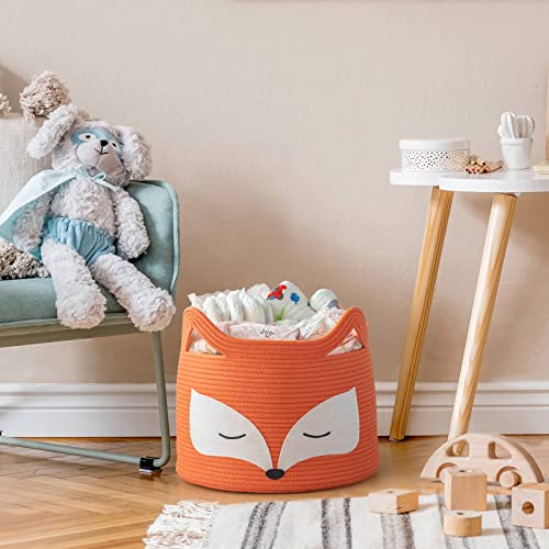 Fox Decor Basket, Nursery Basket for Baby Clothes, Toys, Laundry, Blanket, Cute Animal Storage Box, Large Woven Gift for Kids, Baby Showers-15.7"L x 11.8"H, Orange - color: Orange, size: 15.7"W x 11.8"H