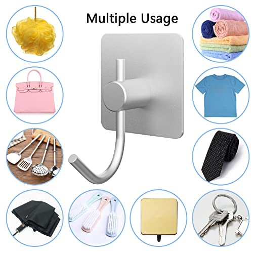 VAEHOLD 4PACk Wall Hooks, Heavy Duty Sticky Holder Waterproof Aluminum Towel Hooks for Hanging Coat, Hat, Key, Clothes, Closet Hook Wall Mount for Kitchen, Bathroom, Office（Silvery） - color: Silver, size: 4 Pack