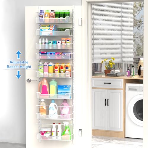 VyGrow Over the Door Pantry Organizer, 8-Tier Over the Door Organizer with Adjustable Basket, Pantry Door Organization for Pantry Kitchen Storage Room Spice Rack, White - color: White, size: 16.5"W 8-Tier