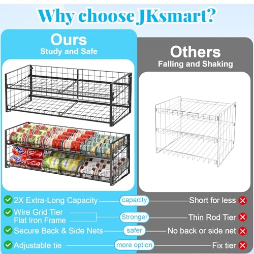 2-Tier Stackable Can Rack Organizer for Pantry Shelf, Long-Size Adjustable Can Holder for Kitchen Organization,Heavy Duty Can Dispenser for Canned Food Soup Goods up to 50 in Cabinet storage, Black - style: Length(25''W)-1 Pack