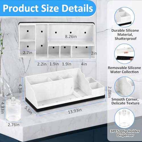 Bathroom Counter Organizer, White Silicone Toothbrush Holders for Bathrooms Organizer Countertop with 3PCS Qtip Holder, Toothbrush and Toothpaste Holder for Bathroom Organization Storage Vanity - color: White Black With 3pcs Clear Dispenser