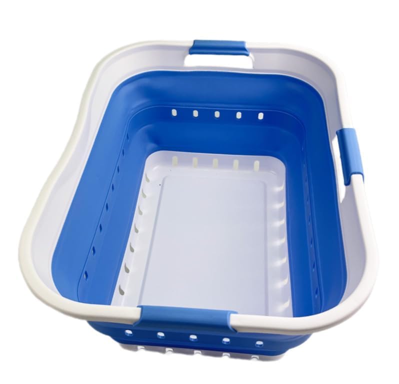 SAMMART 42L (11 gallon) Collapsible Plastic Laundry Basket - Foldable Pop Up Storage Container/Organizer - Space Saving Hamper/Basket (1, White/Little Boy Blue) - color: White/Little Boy Blue